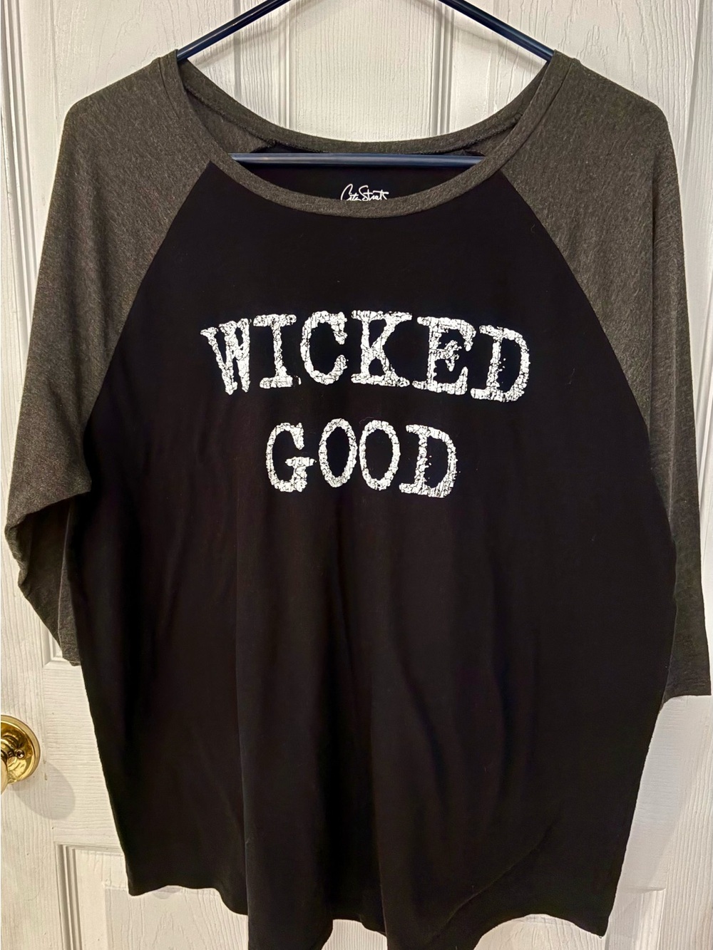 Wicked Good Raglan Tee - Black and Gray. XXL
